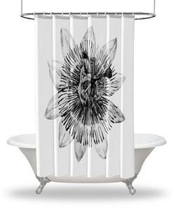 Multi-Size Flower Seed, Lily With Black And White Floral Prints On Waterproof Shower Curtain