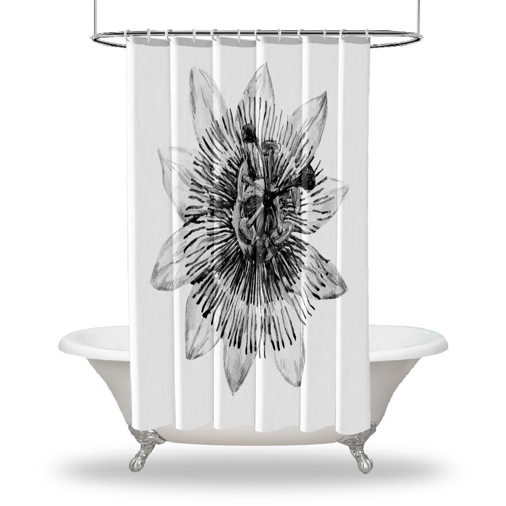 Multi-Size Flower Seed, Lily With Black And White Floral Prints On Waterproof Shower Curtain