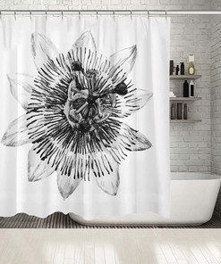 Multi-Size Flower Seed, Lily With Black And White Floral Prints On Waterproof Shower Curtain