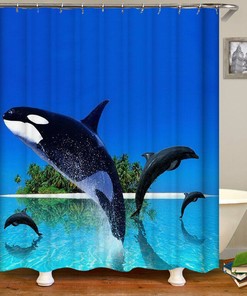 Multi-Size Killer Whale Dolphin Waterproof Shower Curtain