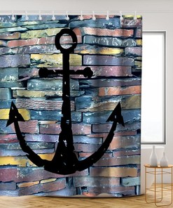 Multicolor Black Anchor Shower Curtain - Nautical Ocean Rustic Theme - Wall Background Bathroom Decor