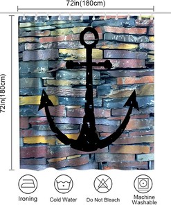 Multicolor Black Anchor Shower Curtain - Nautical Ocean Rustic Theme - Wall Background Bathroom Decor