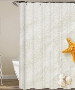 Multicolor Seashells And Starfish Shower Curtain Liner For Beachy Bathroom Decor 
