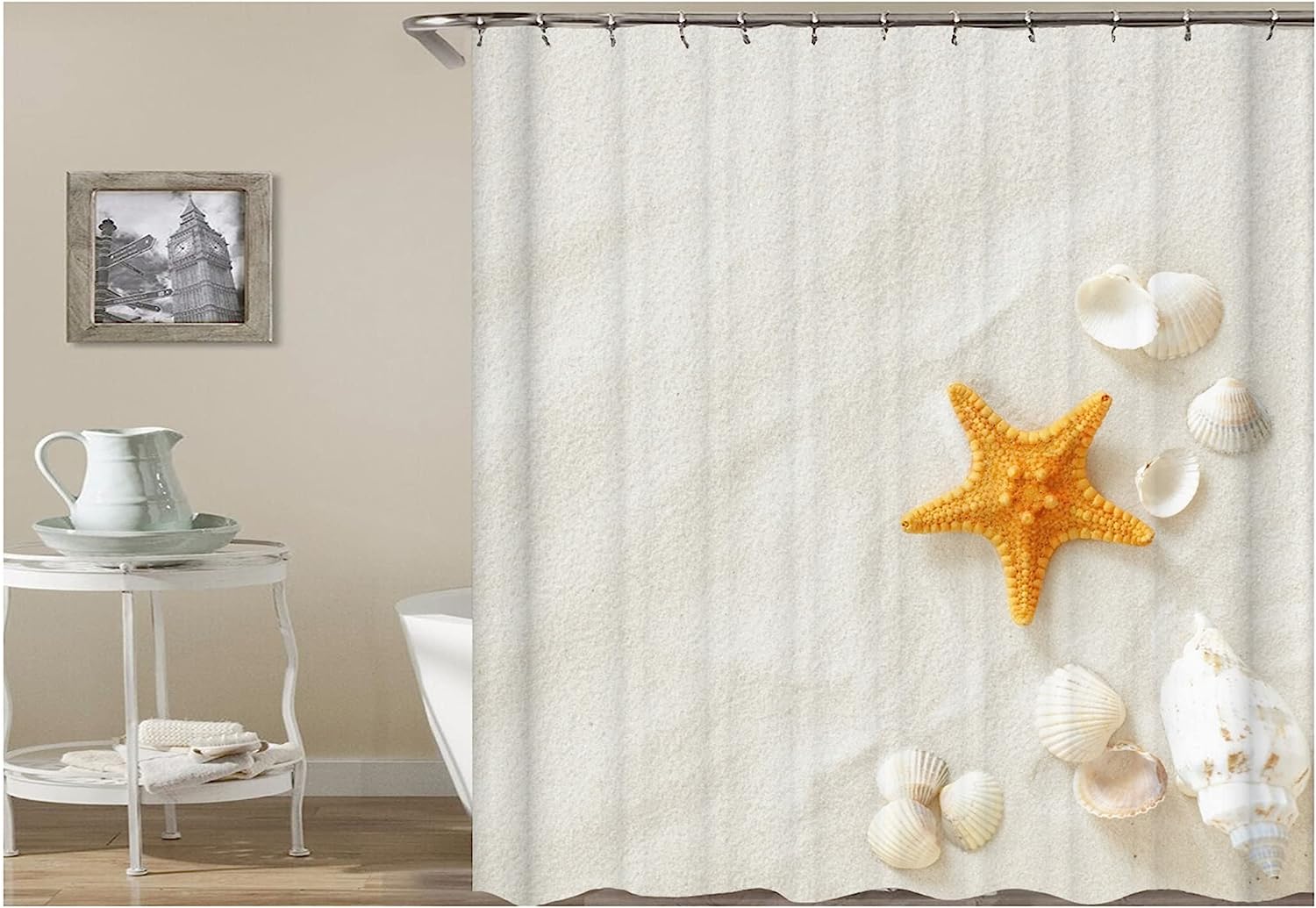 Multicolor Seashells And Starfish Shower Curtain Liner For Beachy Bathroom Decor