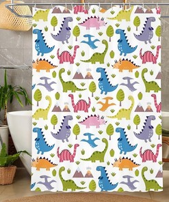 Multicolored Cartoon Dinosaurs Shower Curtain - Kid'S Bathroom Decor