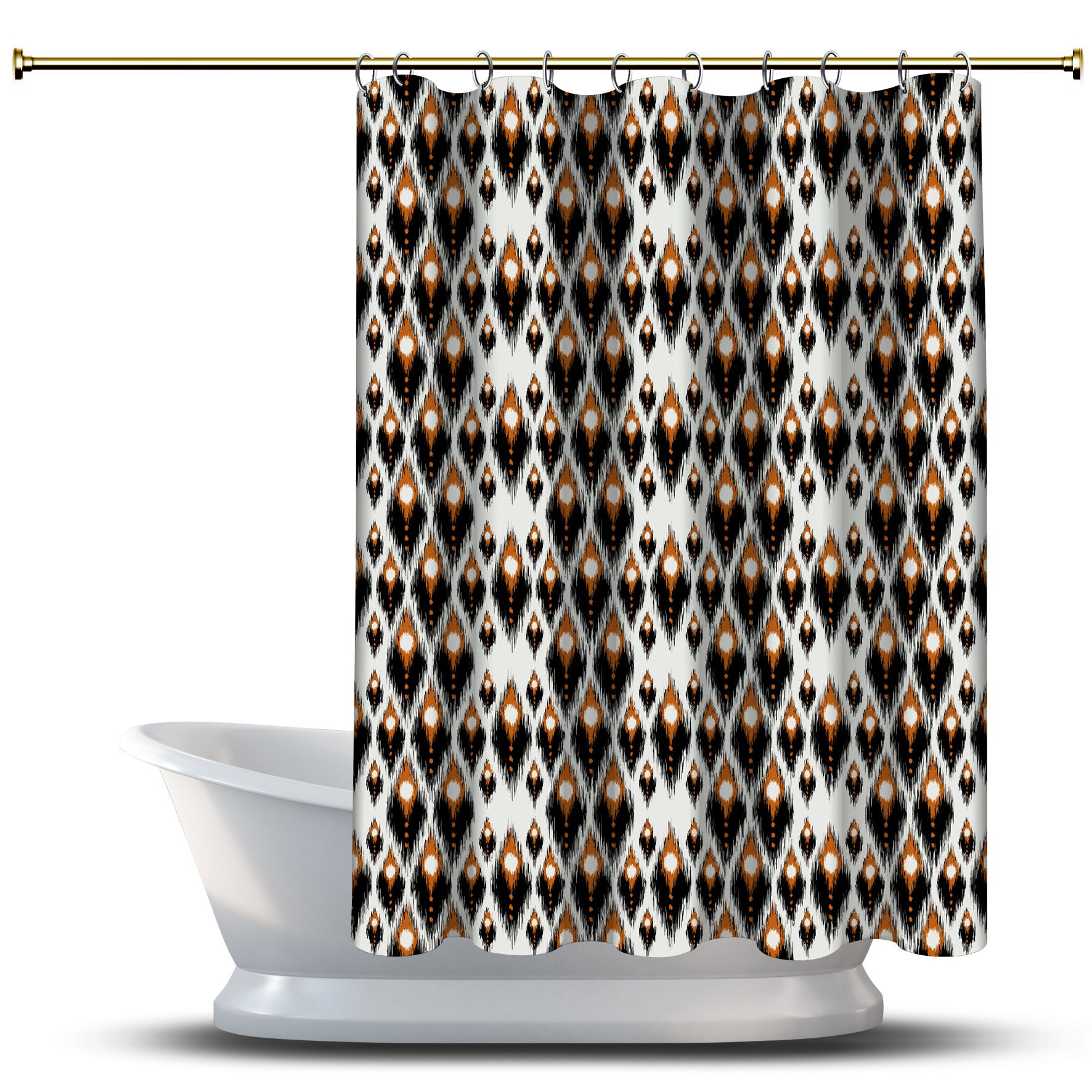 Multidimensional Black Abstract Geometric Printed Shower Curtain For Modern Bathroom