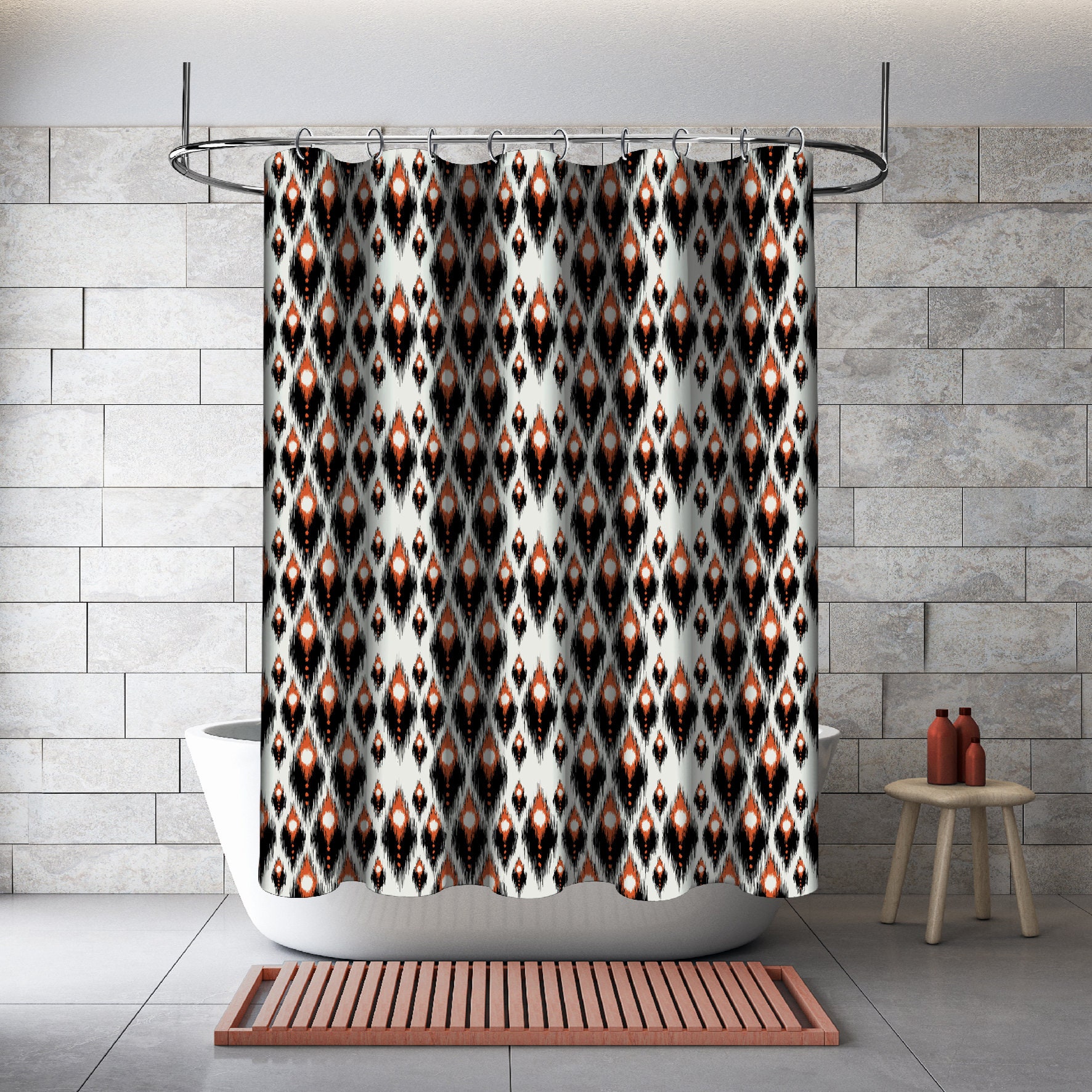 Multidimensional Black Abstract Geometric Printed Shower Curtain For Modern Bathroom