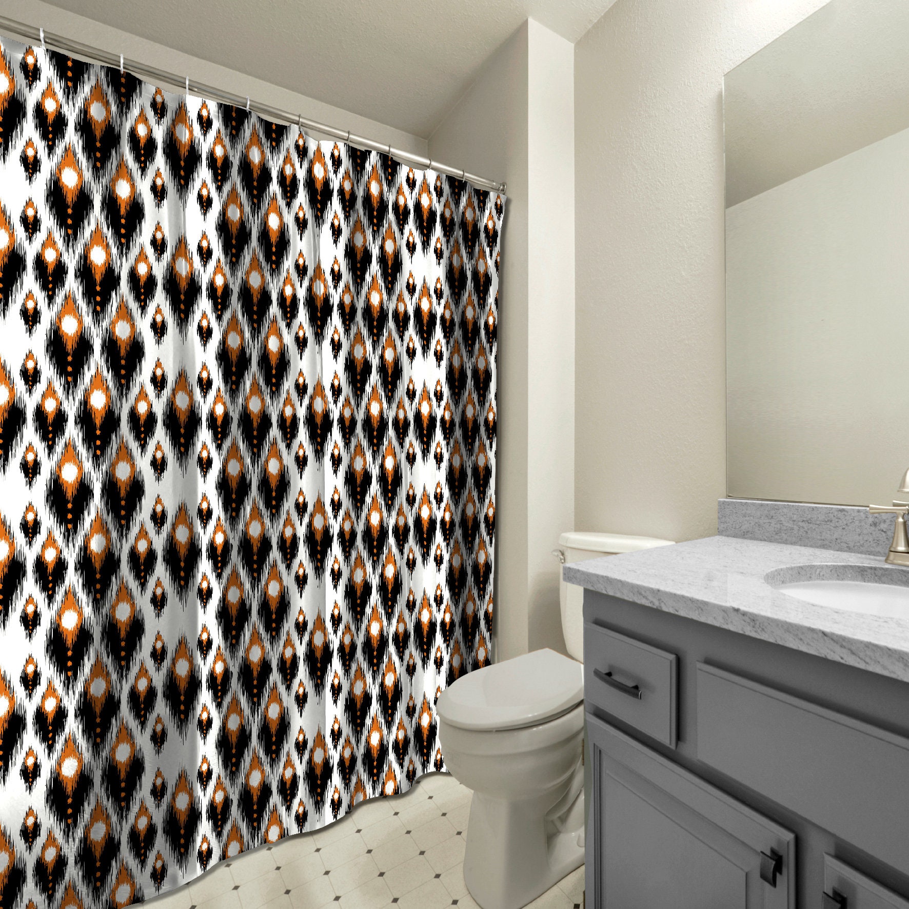 Multidimensional Black Abstract Geometric Printed Shower Curtain For Modern Bathroom