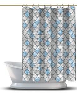 Multidimensional Blue Pearl Fish Scales Shower Curtain For Oceanic Bathroom