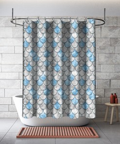 Multidimensional Blue Pearl Fish Scales Shower Curtain For Oceanic Bathroom