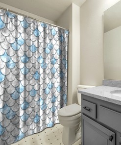 Multidimensional Blue Pearl Fish Scales Shower Curtain For Oceanic Bathroom