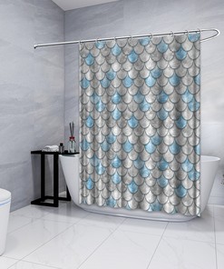 Multidimensional Blue Pearl Fish Scales Shower Curtain For Oceanic Bathroom