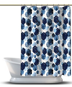 Multidimensional Blue Watercolor Polygon Shower Curtain for Your Bathroom