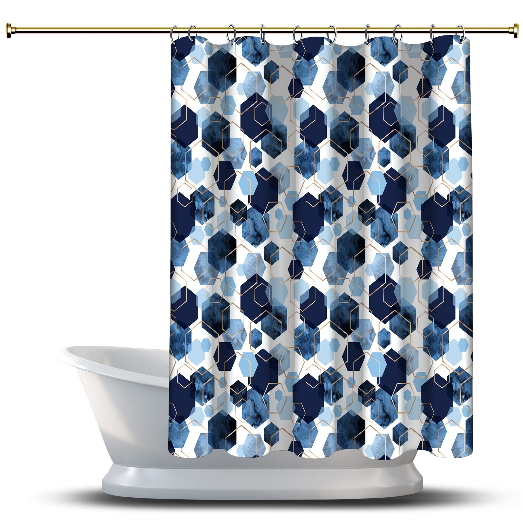 Multidimensional Blue Watercolor Polygon Shower Curtain for Your Bathroom