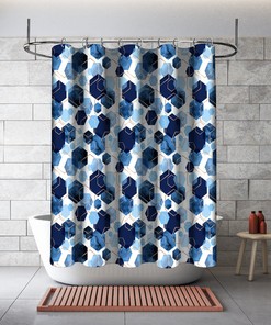 Multidimensional Blue Watercolor Polygon Shower Curtain for Your Bathroom