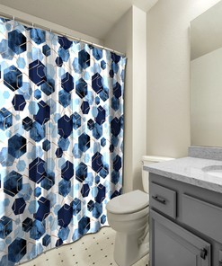 Multidimensional Blue Watercolor Polygon Shower Curtain for Your Bathroom