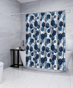Multidimensional Blue Watercolor Polygon Shower Curtain for Your Bathroom