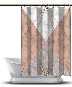 Multidimensional Brown Geometric Polygon Lines Shower Curtain, Printed and Waterproof for Bathroom