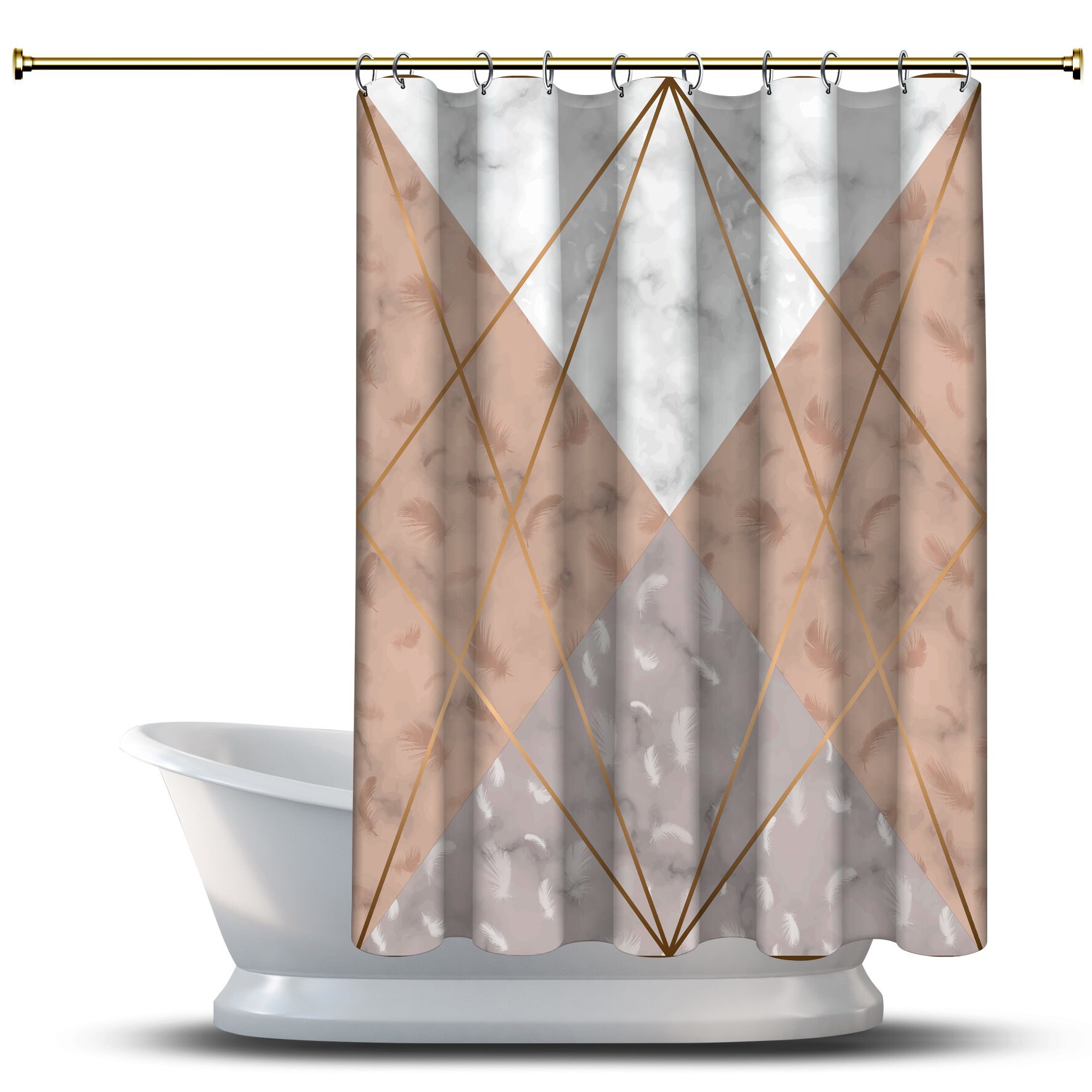 Multidimensional Brown Geometric Polygon Lines Shower Curtain, Printed and Waterproof for Bathroom