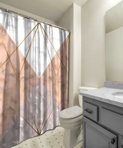 Multidimensional Brown Geometric Polygon Lines Shower Curtain, Printed and Waterproof for Bathroom