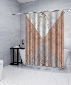 Multidimensional Brown Geometric Polygon Lines Shower Curtain, Printed and Waterproof for Bathroom