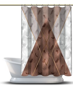 Multidimensional Brown Triangle Shapes Shower Curtain for Bathtub, Geometric Printed and Waterproof