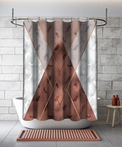 Multidimensional Brown Triangle Shapes Shower Curtain for Bathtub, Geometric Printed and Waterproof