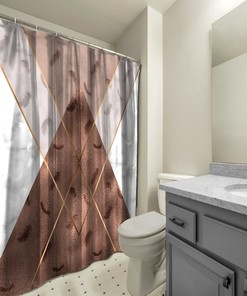Multidimensional Brown Triangle Shapes Shower Curtain for Bathtub, Geometric Printed and Waterproof