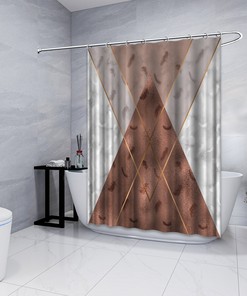 Multidimensional Brown Triangle Shapes Shower Curtain for Bathtub, Geometric Printed and Waterproof
