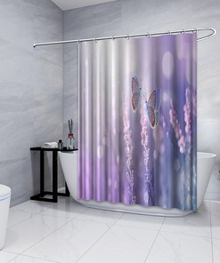 Multidimensional Butterflies with Lavenders Landscape Printed Shower Curtain