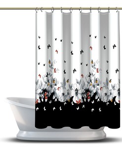 Multidimensional Butterfly Shower Curtain with Ornament Print 