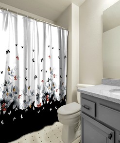 Multidimensional Butterfly Shower Curtain with Ornament Print 