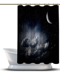 Multidimensional Clouds Stars with the Moon Night Shower Curtain for a Dreamy Bathroom