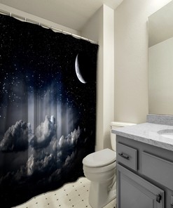 Multidimensional Clouds Stars with the Moon Night Shower Curtain for a Dreamy Bathroom