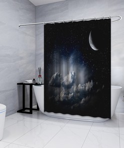 Multidimensional Clouds Stars with the Moon Night Shower Curtain for a Dreamy Bathroom