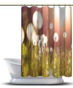 Multidimensional Dandelion Sunset Print Shower Curtain - Waterproof Fabric with Artistic Touch.