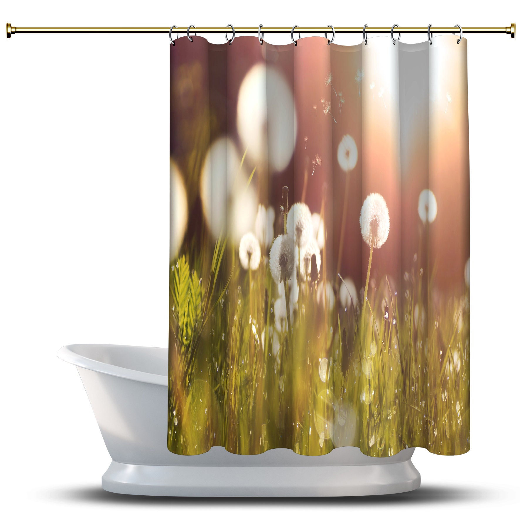 Multidimensional Dandelion Sunset Print Shower Curtain - Waterproof Fabric with Artistic Touch.