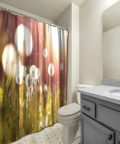 Multidimensional Dandelion Sunset Print Shower Curtain - Waterproof Fabric with Artistic Touch.