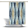 Multidimensional Floral Tribal Shower Curtain, Geometric Design In Blue, Modern Bathroom Decor