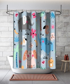 Multidimensional Flower, Palm Trees and Elephants Printed Shower Curtain- Unique and Waterproof Bathroom Decor Accessory