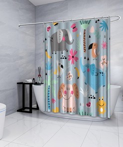 Multidimensional Flower, Palm Trees and Elephants Printed Shower Curtain- Unique and Waterproof Bathroom Decor Accessory
