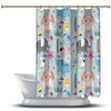 Multidimensional Flower and Animal Illustrations Printed Shower Curtain- Waterproof and Colorful Bathroom Décor