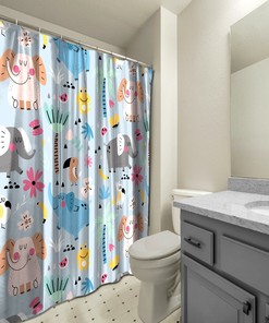 Multidimensional Flower and Animal Illustrations Printed Shower Curtain- Waterproof and Colorful Bathroom Décor