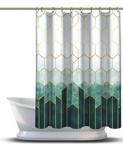 Multidimensional Geometric Abstraction Printed Shower Curtain For Modern Bathroom Decor 