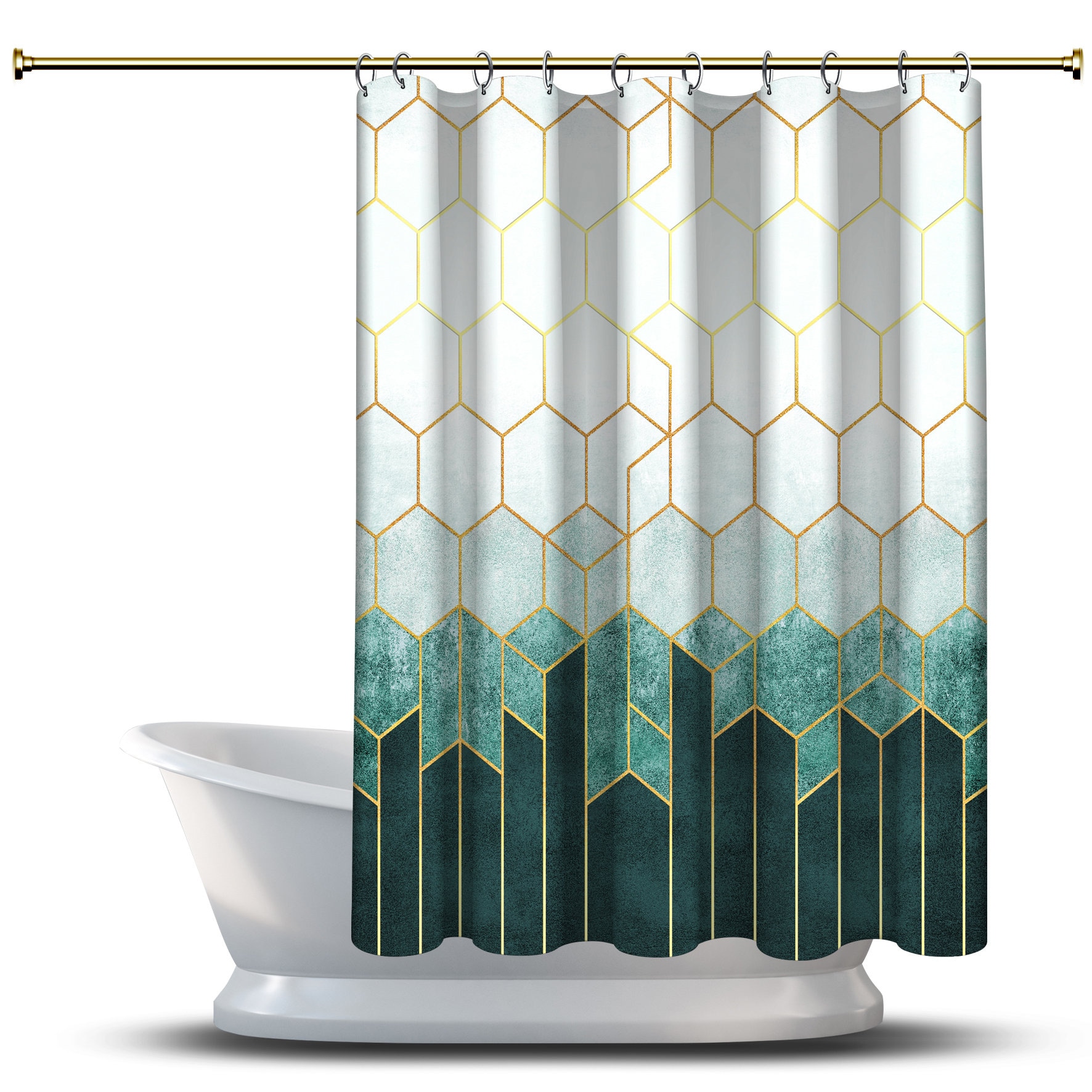 Multidimensional Geometric Abstraction Printed Shower Curtain For Modern Bathroom Decor