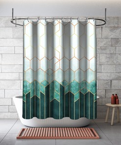 Multidimensional Geometric Abstraction Printed Shower Curtain For Modern Bathroom Decor