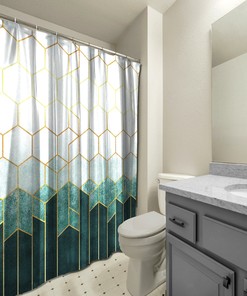 Multidimensional Geometric Abstraction Printed Shower Curtain For Modern Bathroom Decor