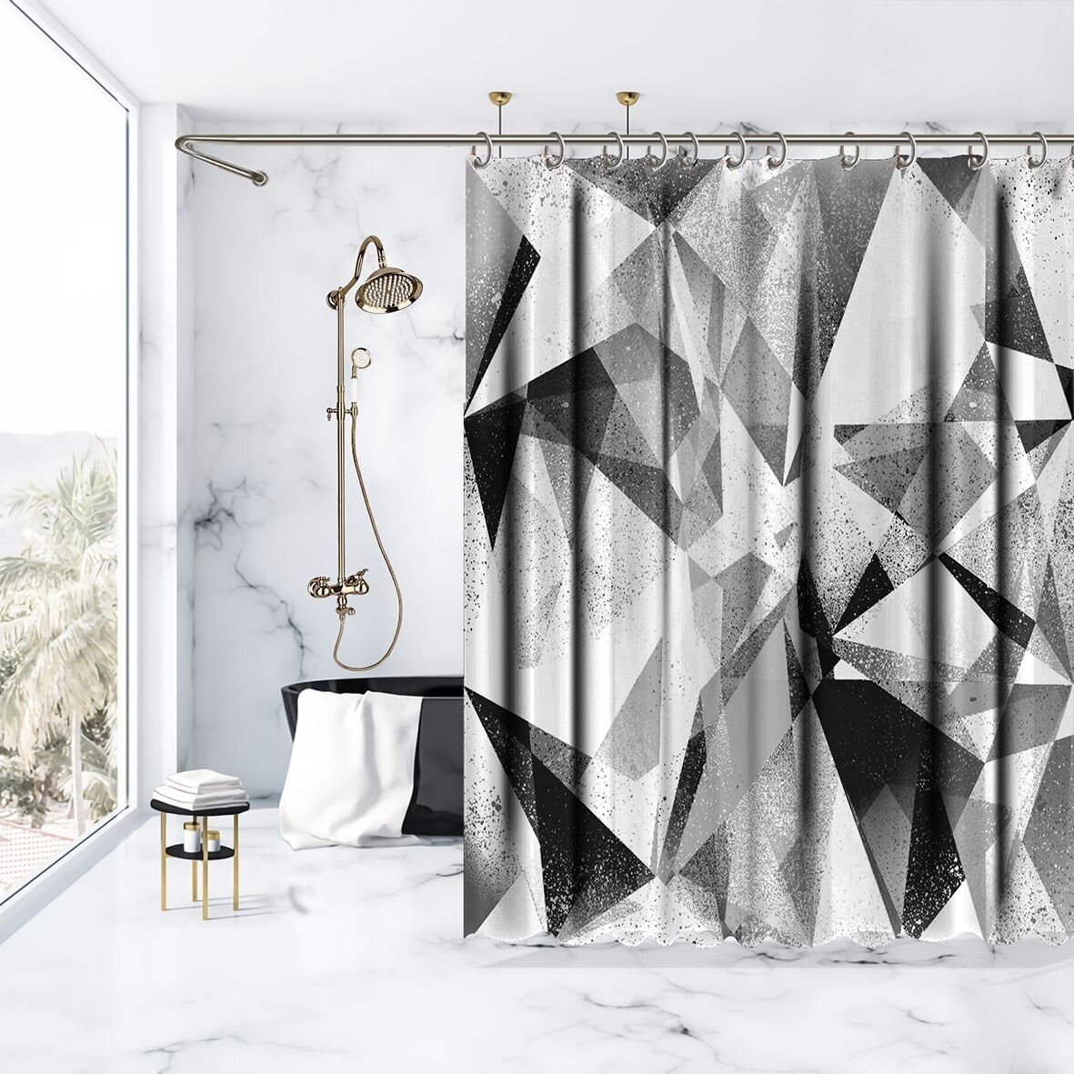 Multidimensional Geometric Patterns Shower Curtain, Modern Bathroom Decor With Artistic Touch - Image 3