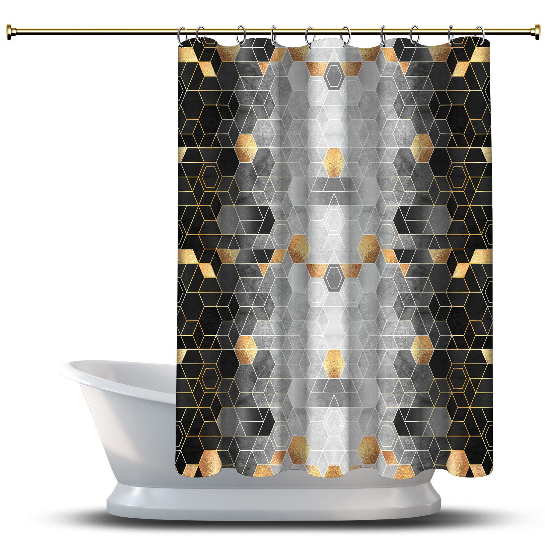 Multidimensional Geometric Watercolour Printed Shower Curtain for Bathroom