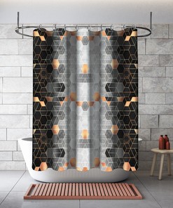 Multidimensional Geometric Watercolour Printed Shower Curtain for Bathroom
